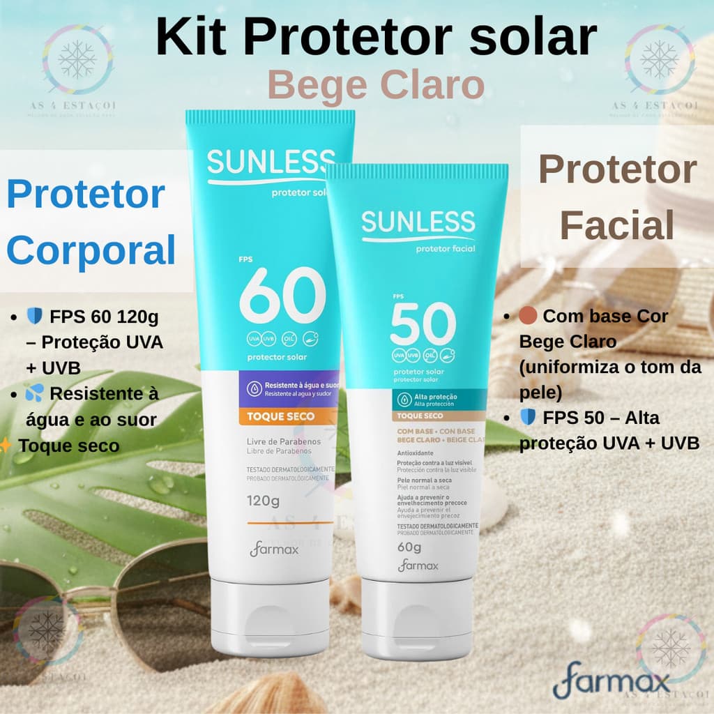 Kit Protetor Solar Fps 60 120g + Protetor Solar Facial Bege Claro