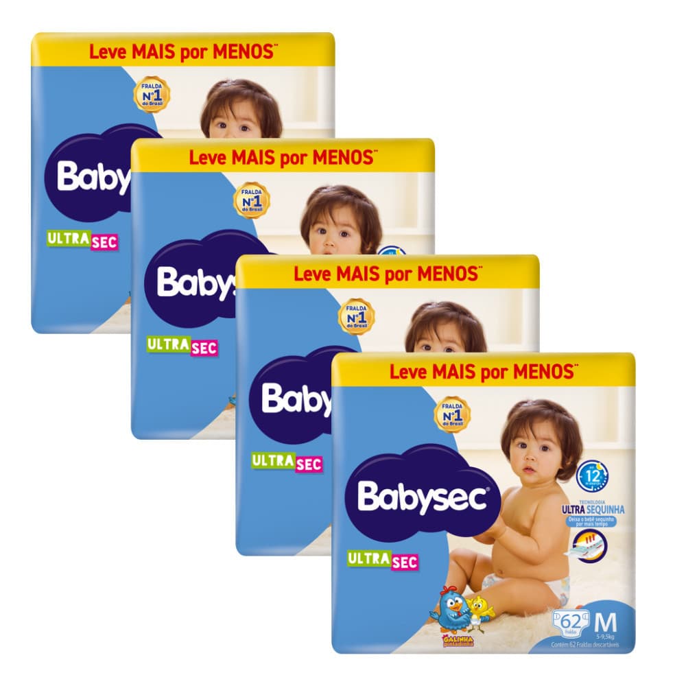 4 Pacotes -  Fralda BabySec Hiper M 62un Ultrasec Galinha– Preferida das Mamães 👩‍🍼