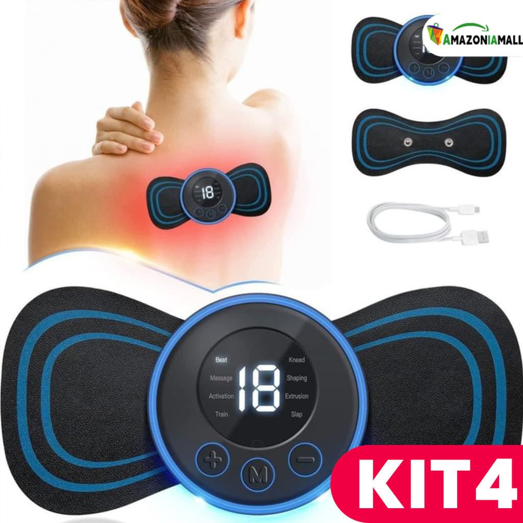 Kit Mini Massageador EMS Estimulador Elétrico Portátil de Pescoço para Aliviar Dor Muscular no Pescoço