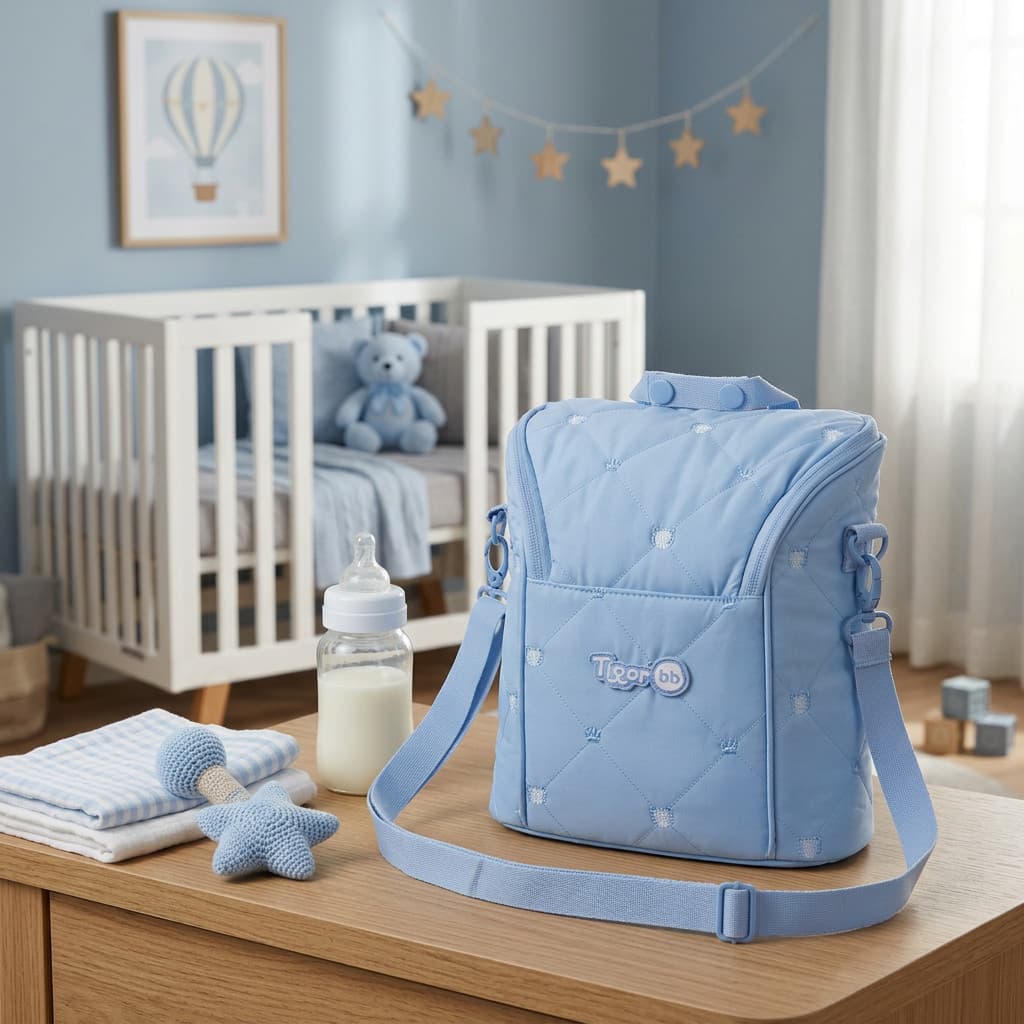 Porta Mamadeira Térmico Bolsa Frasqueira Tigor Comfy Cor Azul Bebê Menino Matelassê 2 Mamadeiras