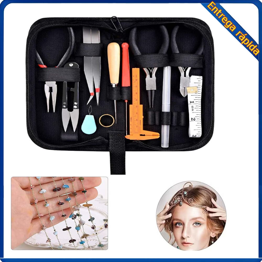 Conjunto de ferramentas para fazer joias, ferramentas de 19 peças, com caixa de armazenamento com zíper, adequado para a