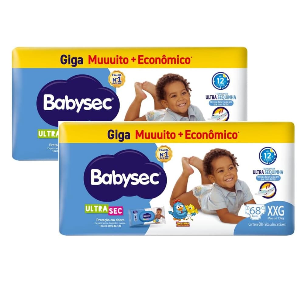2x Fraldas BabySec Ultrasec Giga XXG Galinha Pintadinha – 68 Unidades - Preferida das Mamães 👩‍🍼