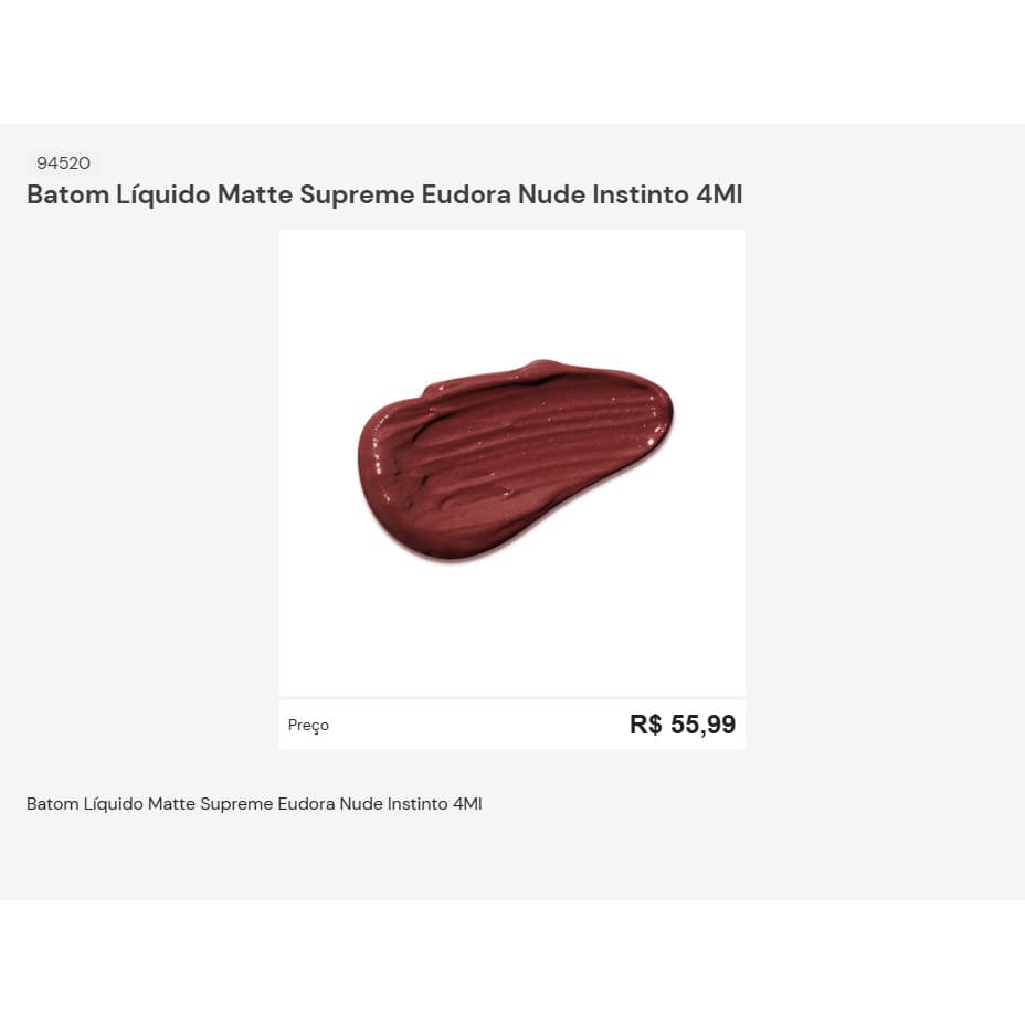 Batom Líquido Matte Supreme Eudora Nude Instinto 4Ml 94520