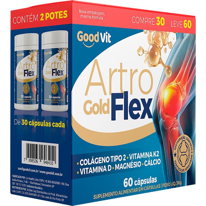 Suplemento Artroflex com Colágeno Tipo II, Cálcio, Magnésio e Vitaminas D e K2 com 60