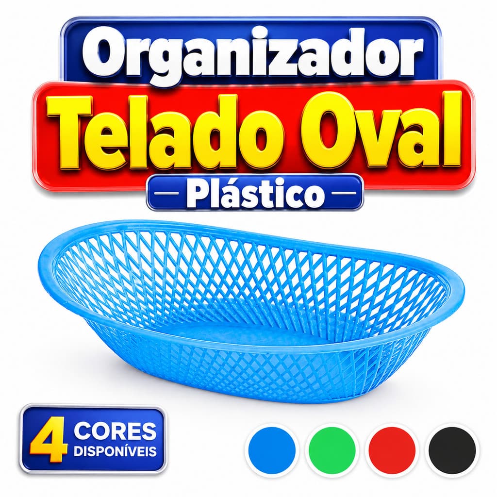 Organizador Telado Oval Plástico Multiuso Cesto Organizador Cozinha Banheiro Lavanderia Escritório