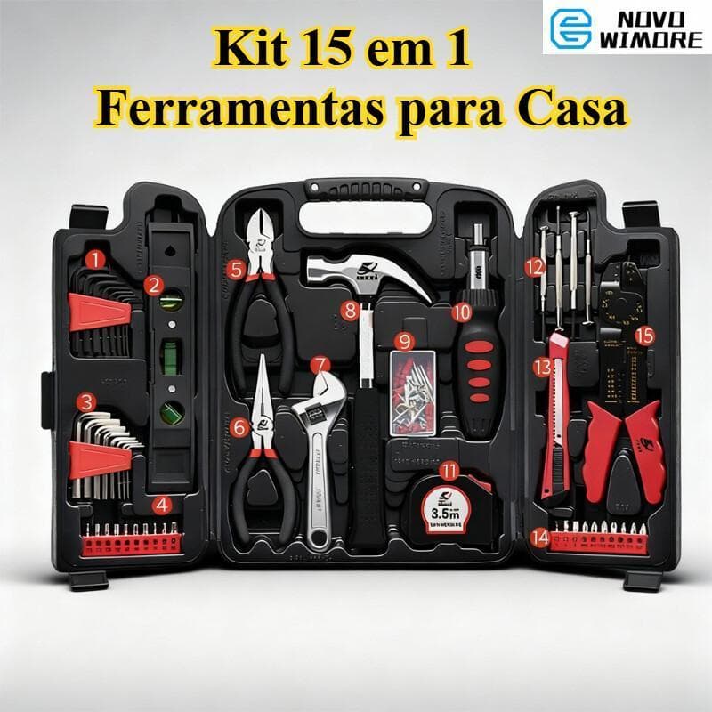 [HWC] Kit 15 em 1 Ferramentas para Casa | Completo com Maleta Resistente para Reparos e DIY
