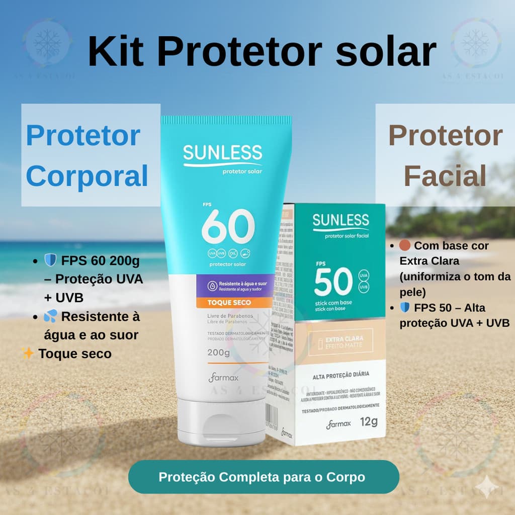 kit Protetor Solar Facial Extra Clara + Protetor Solar Corporal FPS 60 200g
