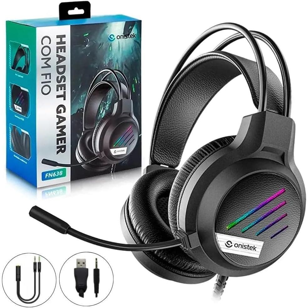fone Headset Gamer Led RGB com Microfone Compatível Xbox One PS4 notebook PC Celular USB