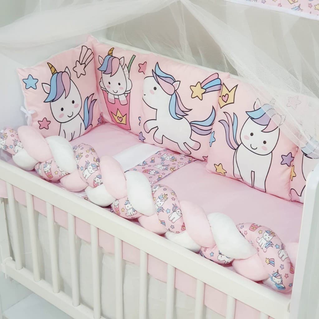Kit para Mini Berço 13 peças Enxoval Bebê Menina Unicornio