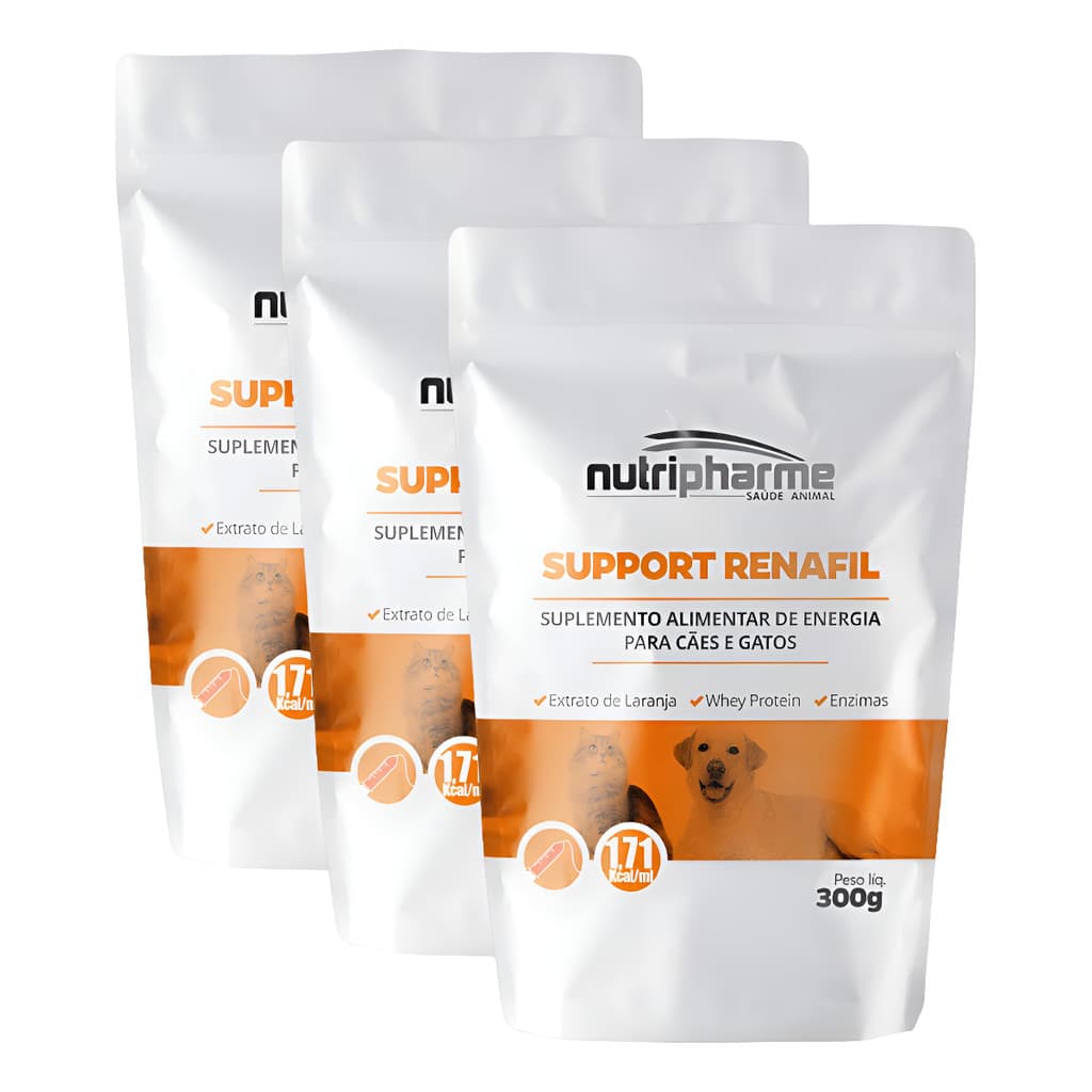 3 Support Renafil 300g Suplemento Alimentar Cães Gatos Kit