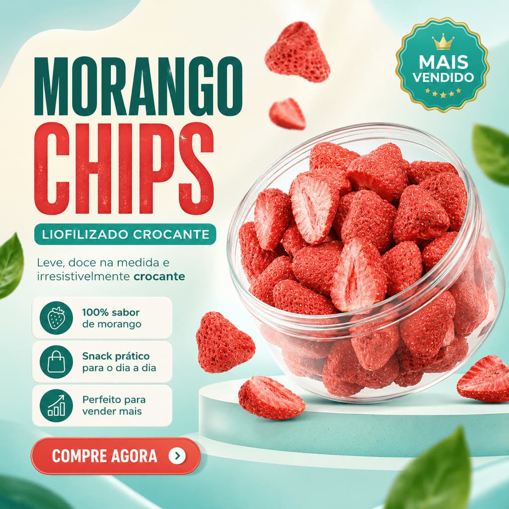 Morango Liofilizado Chips Snack Saudável Premium - Naturais