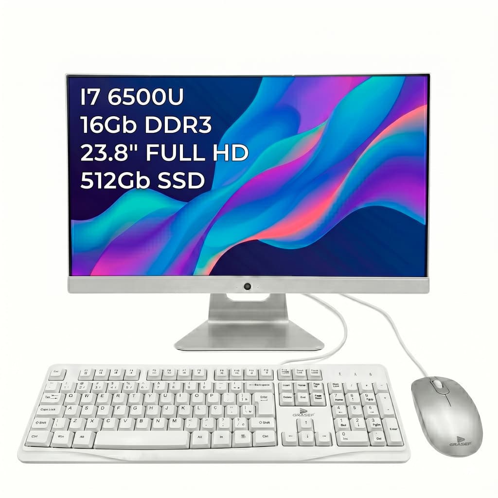 PC All In One I7-6500U 16GB RAM 1600MHz SSD 512GB Display 23,8” Full HD 1080p WebCam Completo C/ Teclado e Mouse