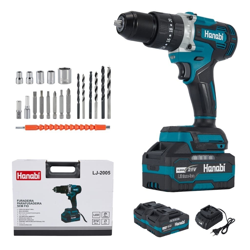 【Hanabi】Parafusadeira Furadeira Brushless 21V Sem Fio + 2 Baterias Profissional 80Nm com Maleta Hanabi