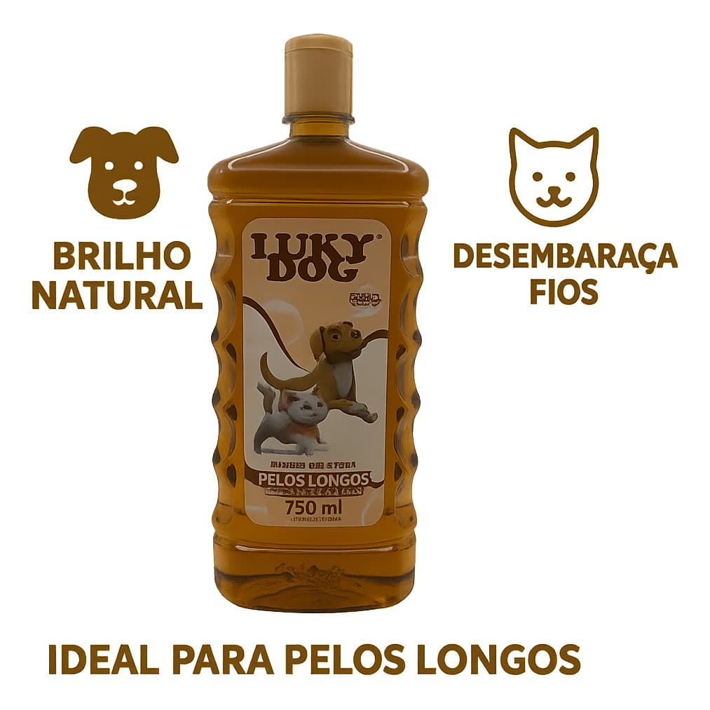 Shampoo Pelos Longos Luky Dog 750ml Para Brilho Pet