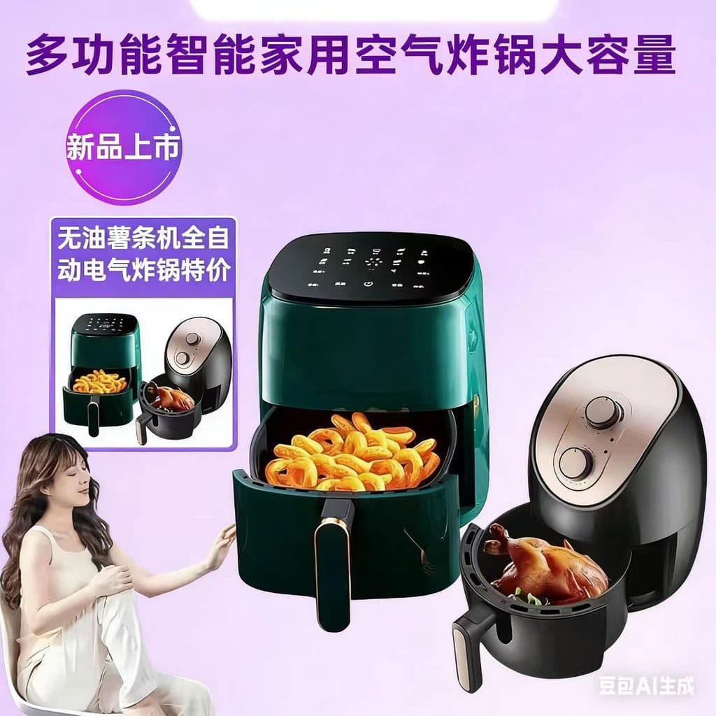 Fritadeira de ar doméstica multifuncional inteligente, grande capacidade, sem óleo, batatas fritas, fritadeira elétrica 