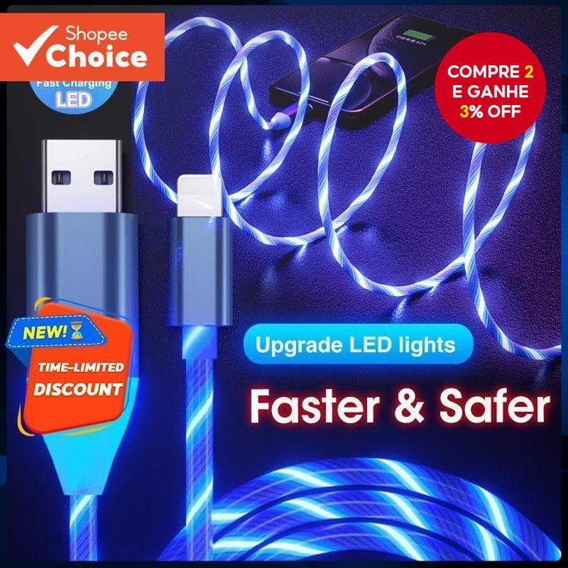 Cabo USB 3A LED Glow 1M-De Carregamento De Luz Fluida Luminosa Para Micro E Tipo C , Dados Rápido