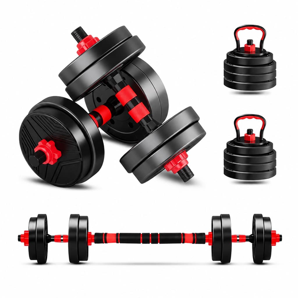 Kit 6 Em 1 Musculação 10kg-30kg Halteres Anilhas Barras Kettlebell Ajustáveis Academia Treino em Casa