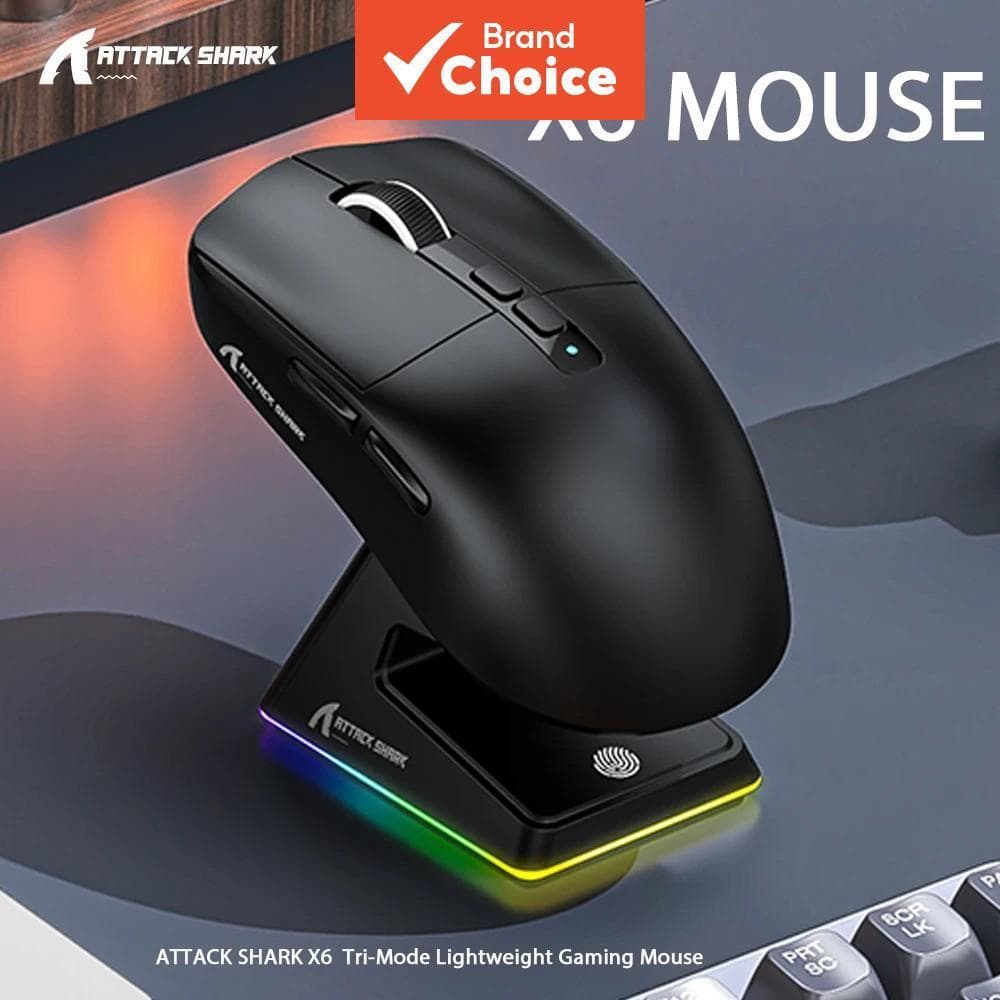 Mouse Gamer Ergonômico Sem Fio Attack Shark X6, DPI Ajustável, Com Fio 2.4G/Bluetooth, Alta Precisão, Recarregável