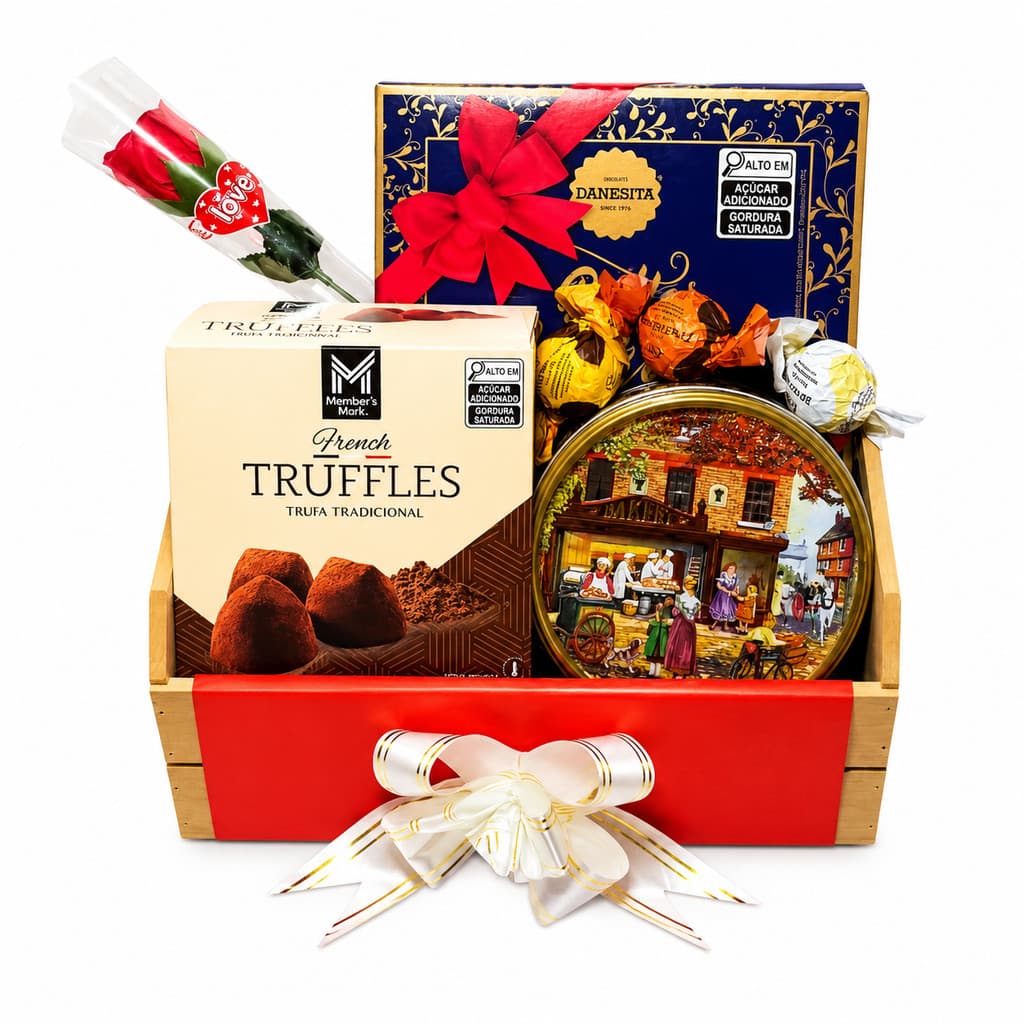 Cesta Presente Gourmet com Importados, Cookies e Chocolates