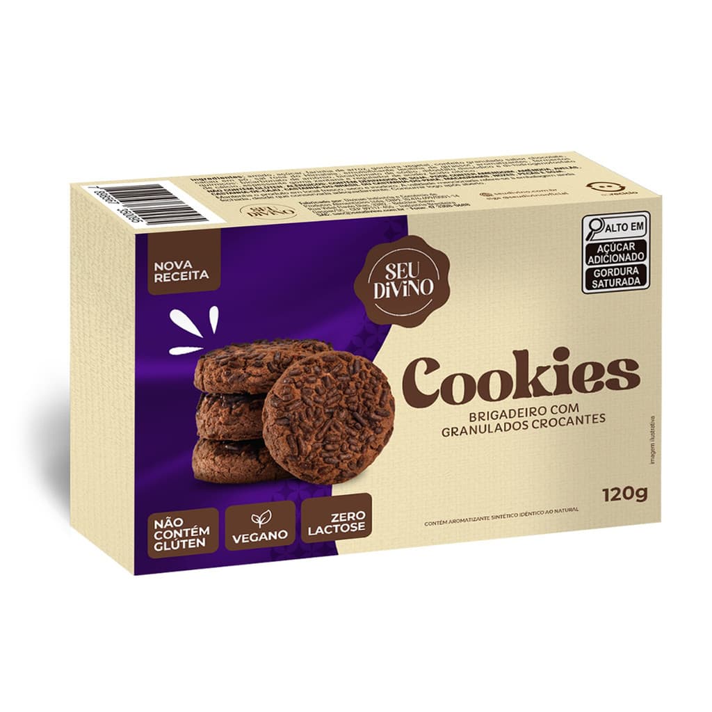 Cookies Vegano Sabor Brigadeiro Sem Glúten 120g - Sem Lactose e Sem Ovo, Doce Saudável Brasileiro