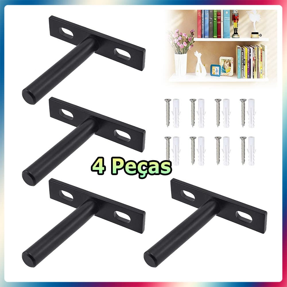 Kit 4 Preto Suporte para prateleira de parede para cargas pesadas oculto suporte para prateleira suspensa com parafuso
