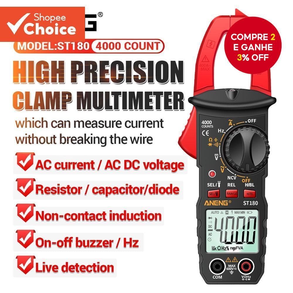 ANENG One Set ST180 Medidor De Braçadeira Digital , Multímetro True RMS De 4000 Contagens Para Testador De Tensão De Cor