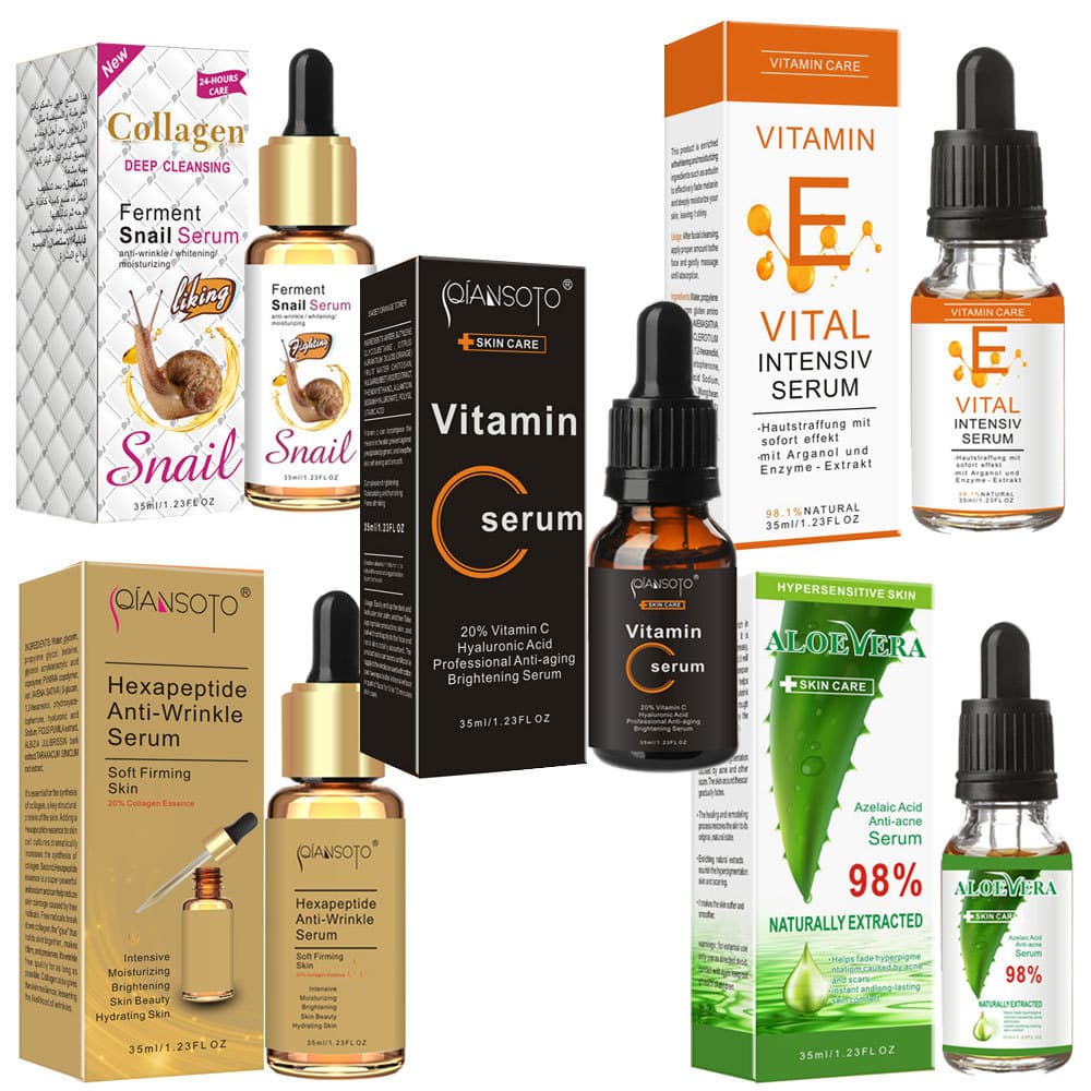 Transfronteiriço QIANSOTO Vitamina C Líquido Seis Peptídeos Caracol VE Aloe Vera Essência De Álcool Amarelo Soro Vitamin