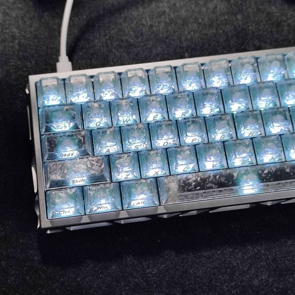 Textura De Fibra De Carbono Nevoeiro Keycaps Cereja Perfil Branco Transparente PC Keycap Para Teclado Mecânico