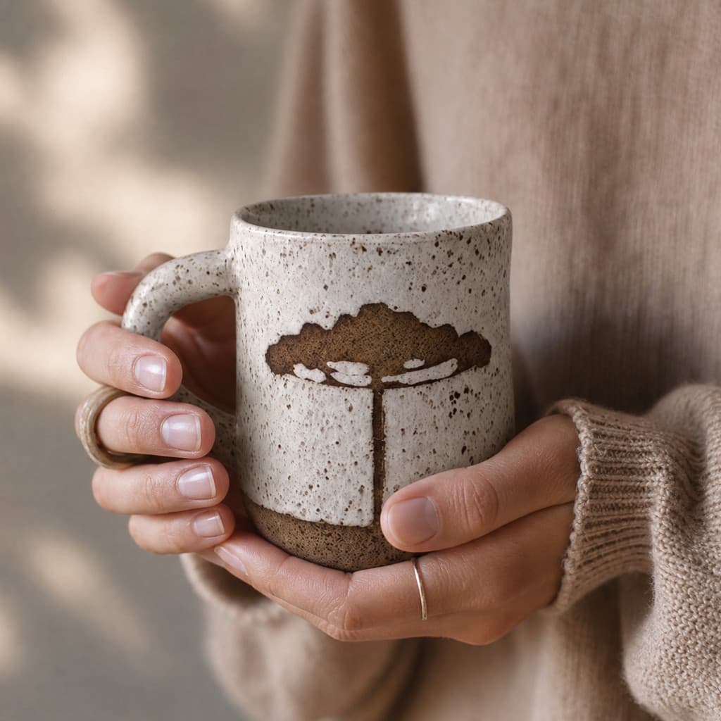 Caneca para Café Chá em Cerâmica Artesanal Design Exclusivo de Araucária Orgânica Louça Decoração Luxo 320ml