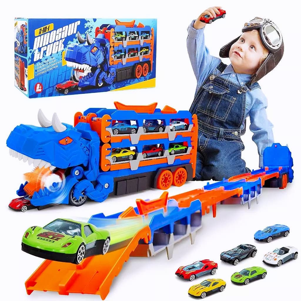 Caminhão Dinossauro com 6 ou 12 Carrinhos – Presente Infantil Educativo e Divertido