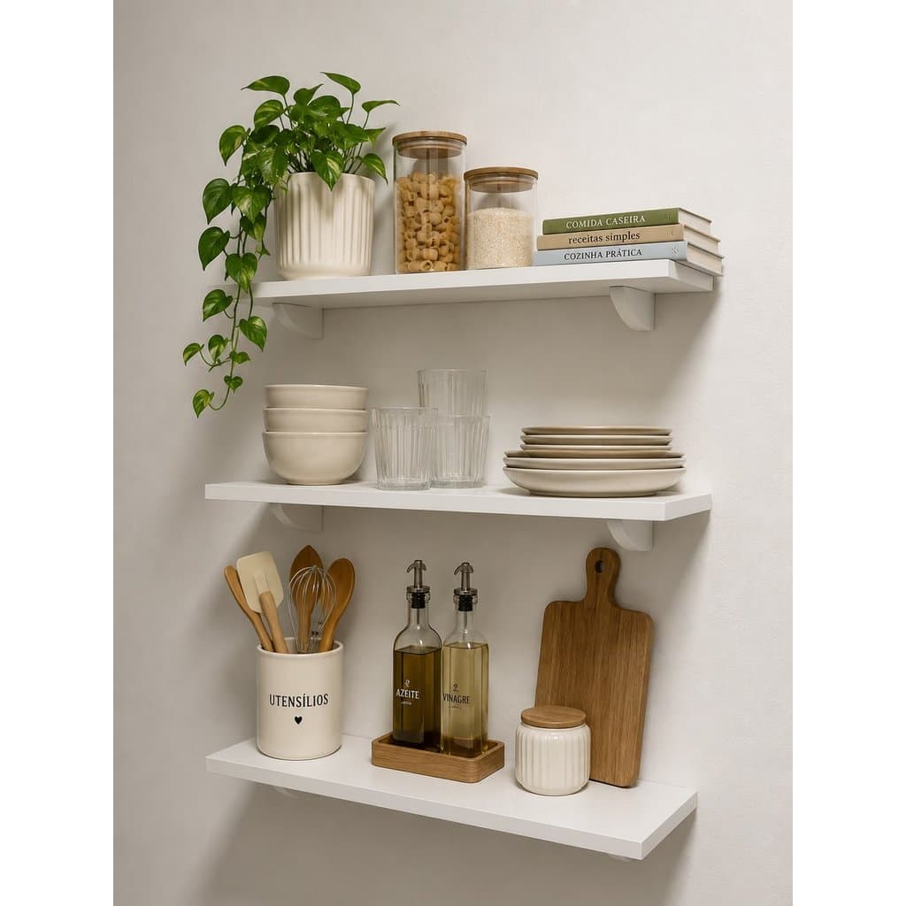 Kit 3 Prateleiras Parede Mdf 60x15 Suporte Invisível Decoração Are