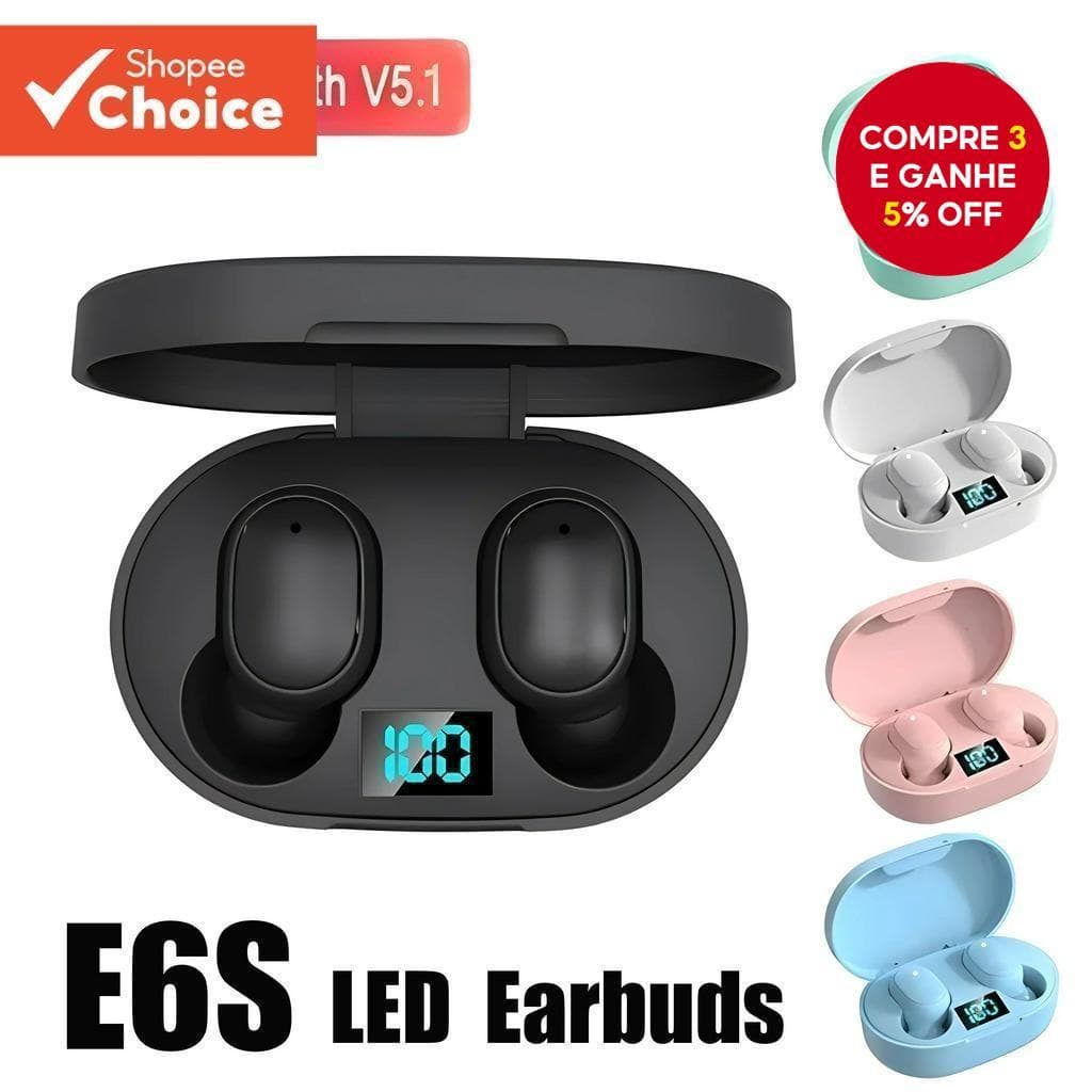 E6S TWS Bluetooth 5.1 Fones De Ouvido Sem Fio Com Microfone Caixa Carregamento Handsfree Para Redução Ruído Fone