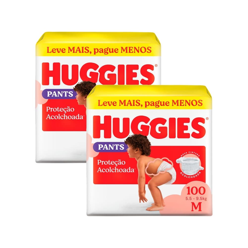Kit 2 Fralda Huggies Pants Roupinha Proteção Acolchoada Tamanho M 100 Unidades Descartáveis