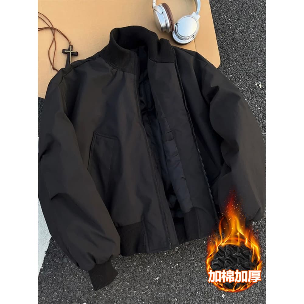 Preto cleanfit jaqueta de vôo acolchoado jaqueta masculina inverno engrossado gola alta uniforme de beisebol jaqueta aco