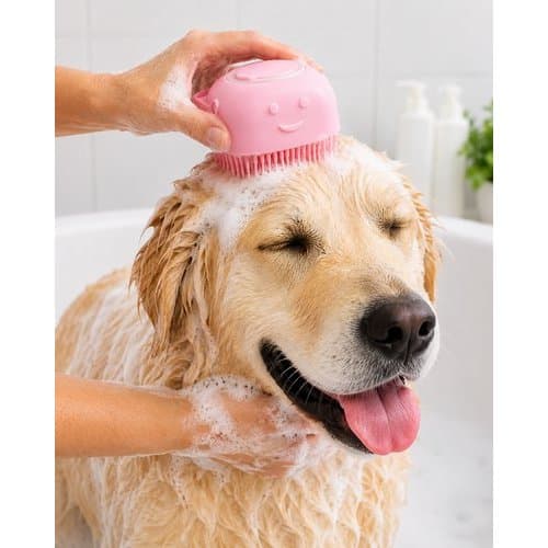 Escova de Banho Para Pet com Reservatório de Shampoo Silicone Massageadora 9cm Sortida