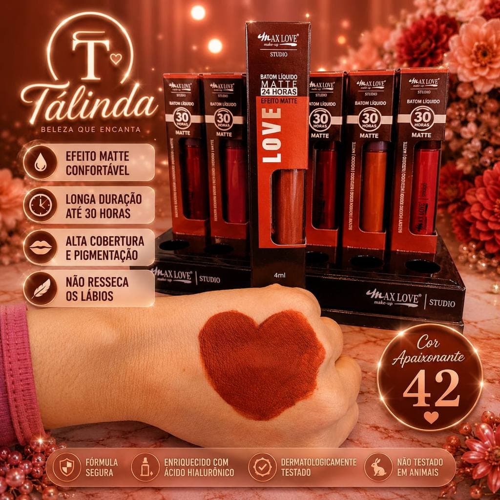 Batom Líquido Matte 24h Max Love Cor Terracota Intenso Alta Pigmentação