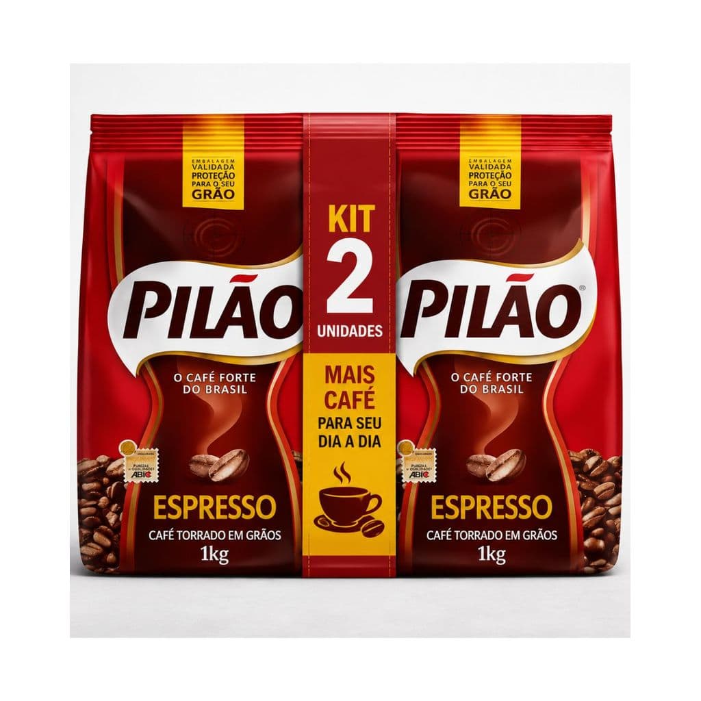 Café Especial Torrado em Grãos Espresso Pilão Pouch Pacote 1kg Kit 2 Unidades