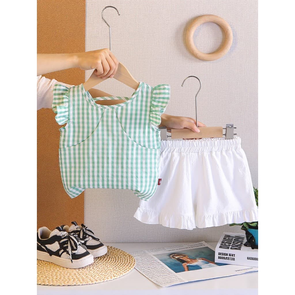 Feminino bebê verão xadrez sem mangas terno menina estilo fino roupas de verão do bebê crianças roupas da moda roupas in