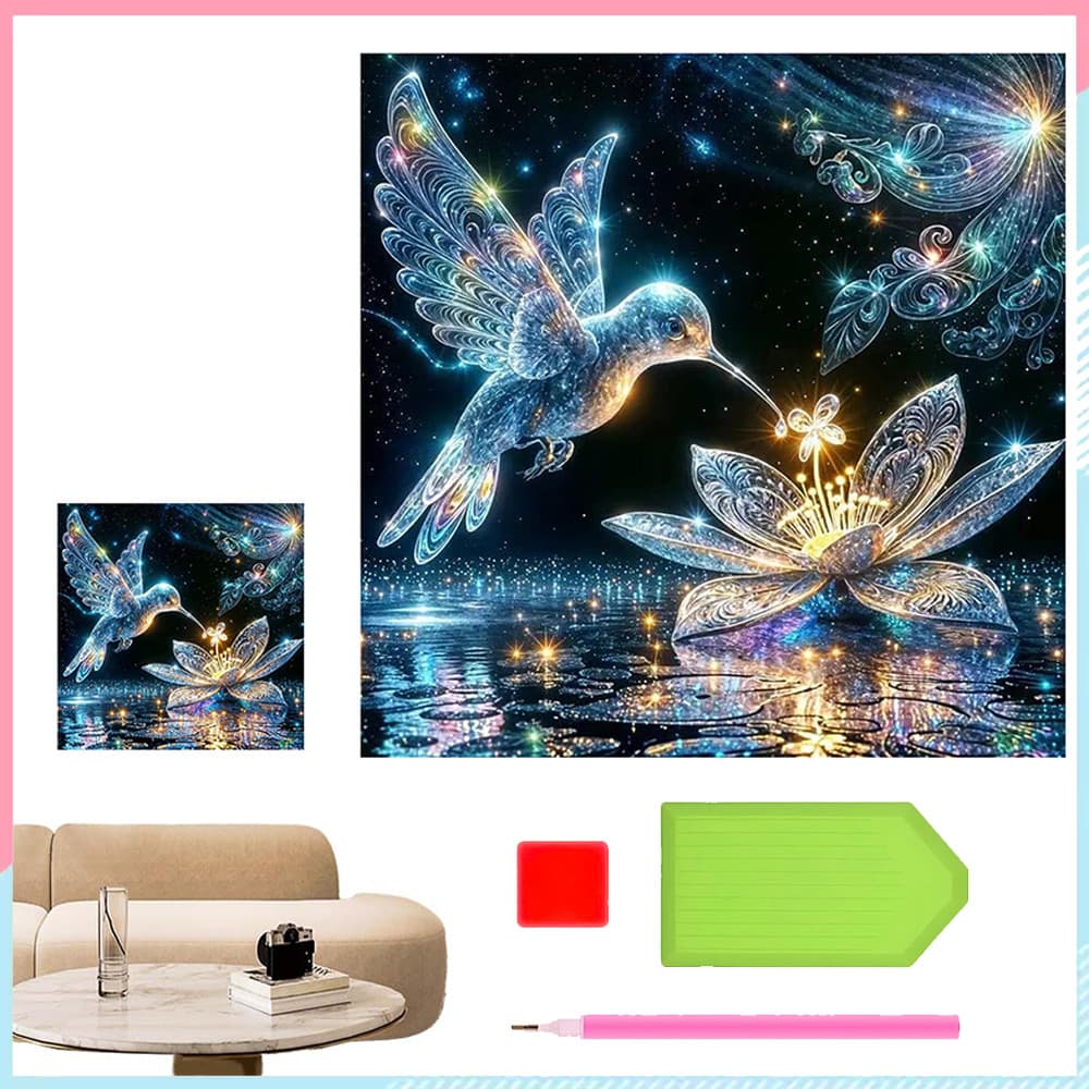 30 x 30 cm, Conjunto de pintura diamante 5D para crianças adultas Beija-flor Pintura artística com diamante quadrados