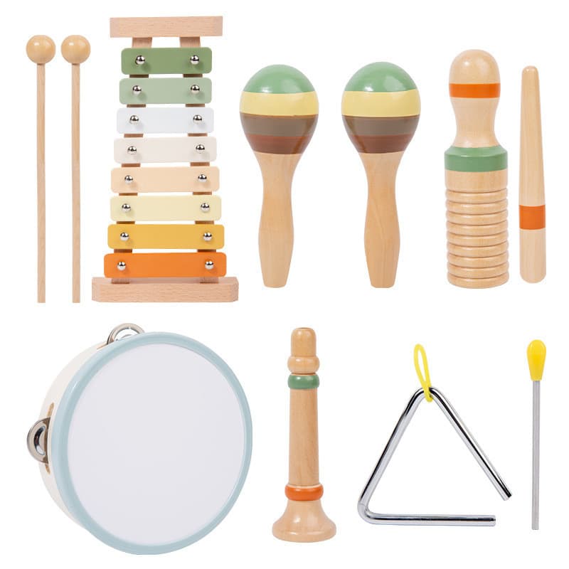 Conjunto De Seis Peças De Instrumentos Musicais Educativos Infantis De Madeira Orff Para A Primeira Infância