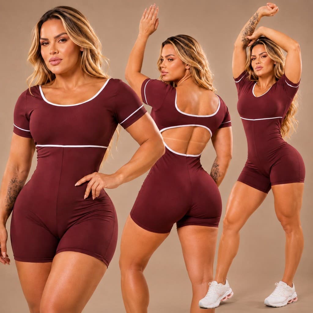 Macaquinho macacão Curto Short com mangas Fitness roupa de academia Feminino para treino