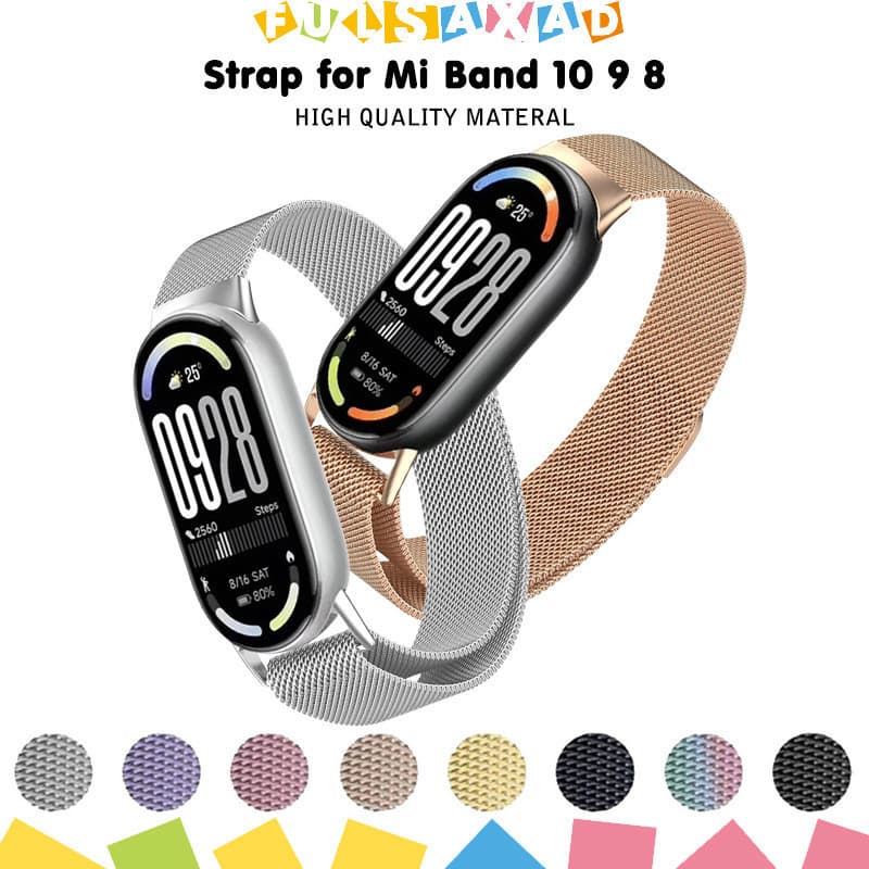 Pulseira De Metal Aço Magnético Milanesa Para Relógio Smartwatch Xiaomi Mi Band 10 9 8 NFC Acessórios Strap De Metal