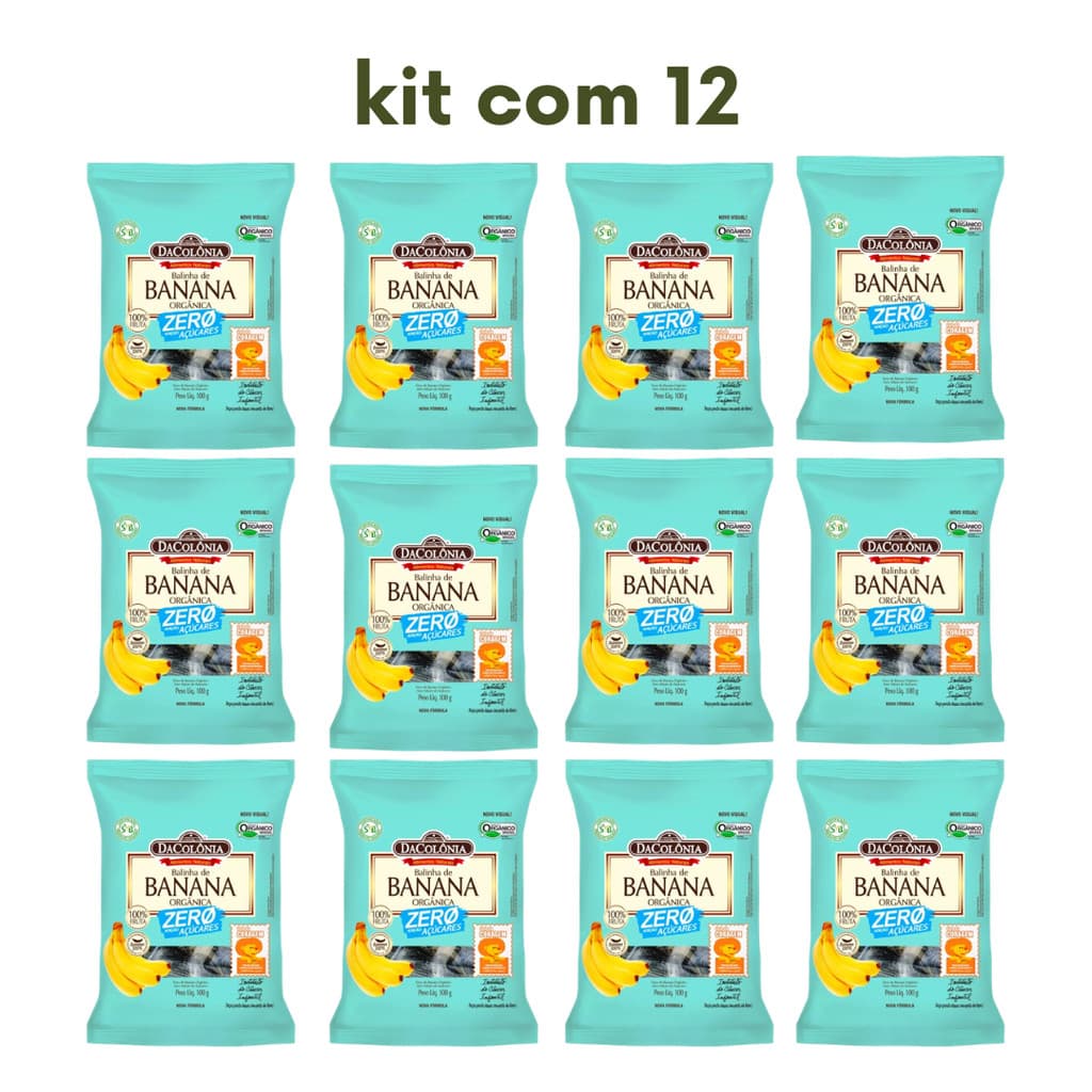 Kit 12 Bala de Banana Orgânica Zero Açúcar DaColônia 1,2Kg Doce Saudável Só 2 Ingredientes
