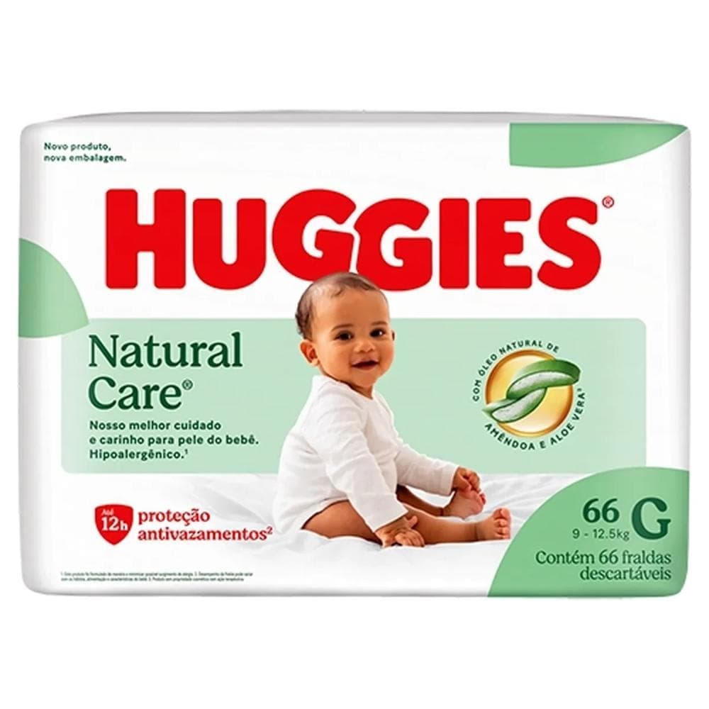 Fralda Descartável Infantil Huggies Natural Care G Pacote 66 Unidades