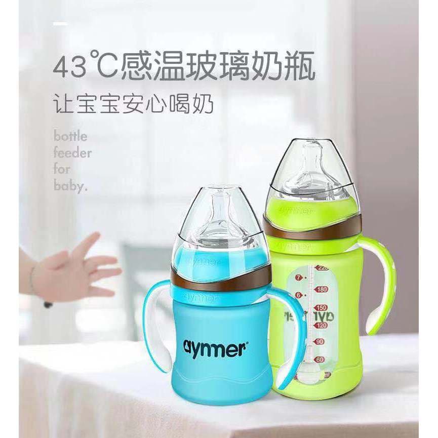 Einmei Mamadeira de vidro de boca larga, resistente a quedas, capa protetora de Silicone para bebê recém-nascido, água p