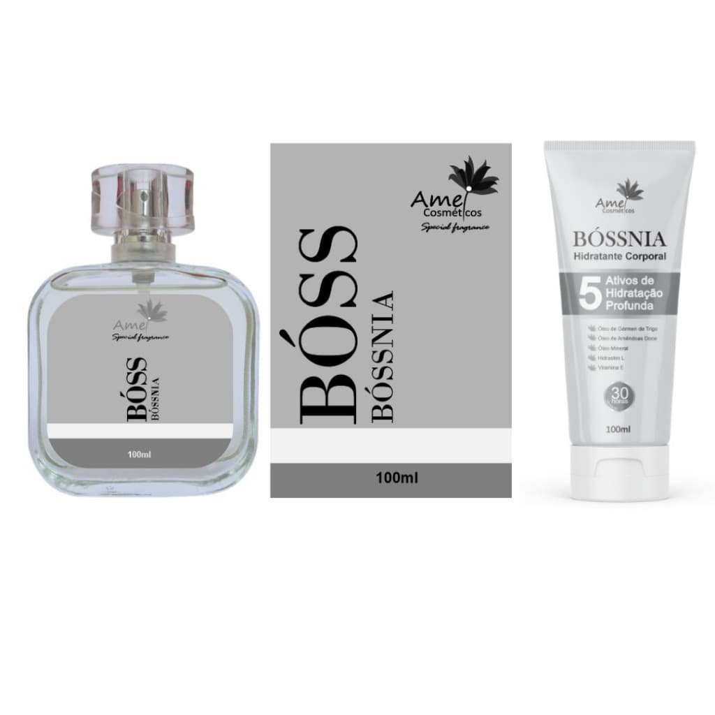 Kit Perfume e Hidratante Masculino Bósnia Amei Cosmeticos Alta Fixação 33% de Essência Importada
