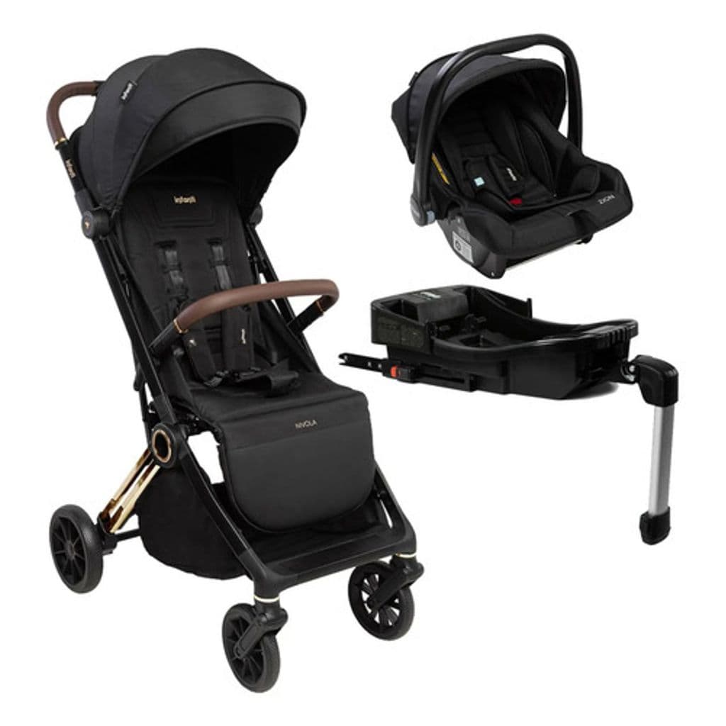 Carrinho Nivola Trio Com Bebê Conforto E Base Isofix Infanti Preto Solar Preto/dourado