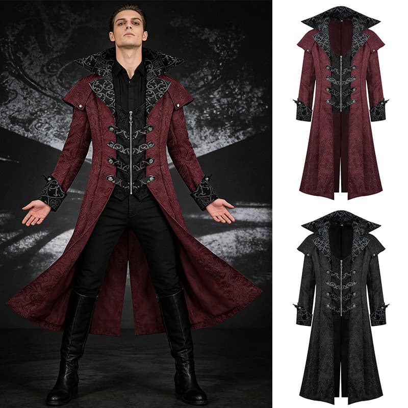 COS Medieval Halloween Casaco Jaqueta Padrão Escuro Jaqueta Retro Masculino Gótico Traje Escuro
