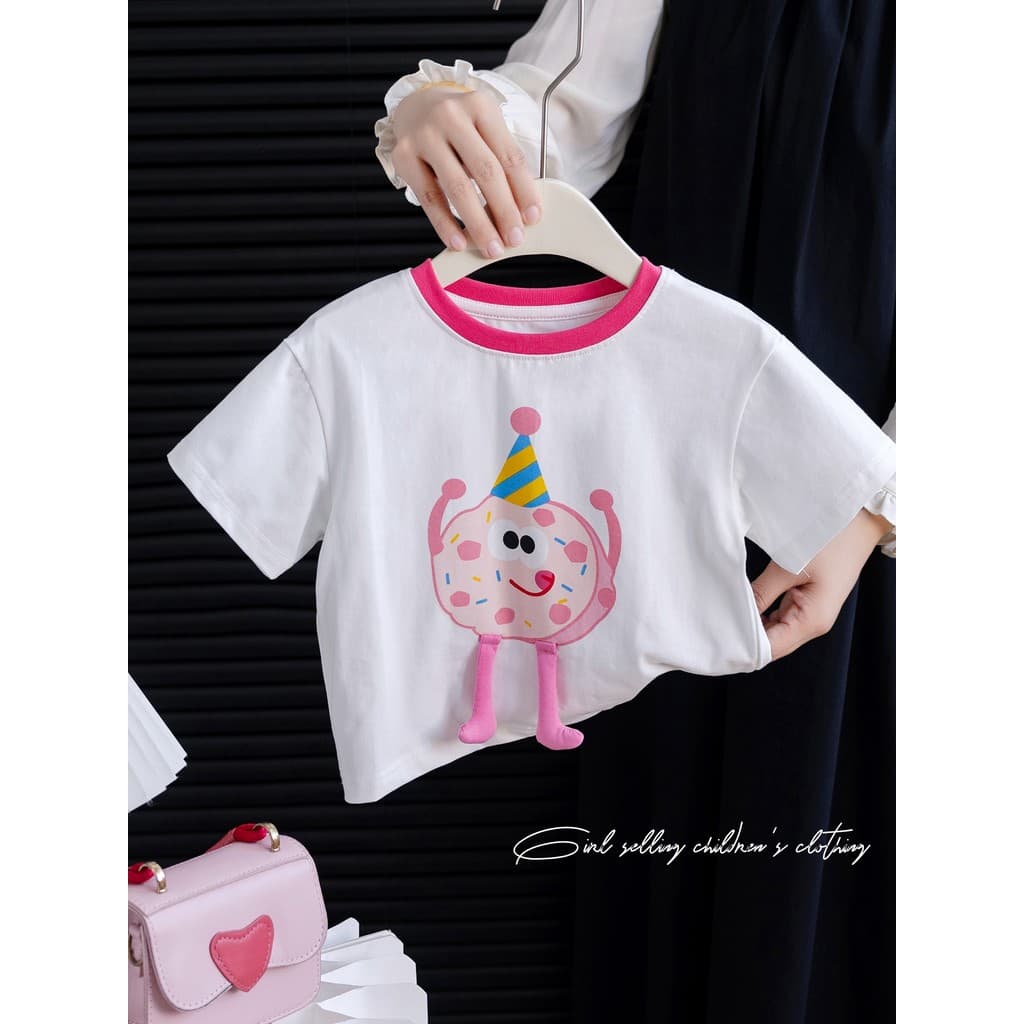 Bebê menina bonito tridimensional dos desenhos animados topo bebê menina roupas de verão 2026 novo estilo menina respirá