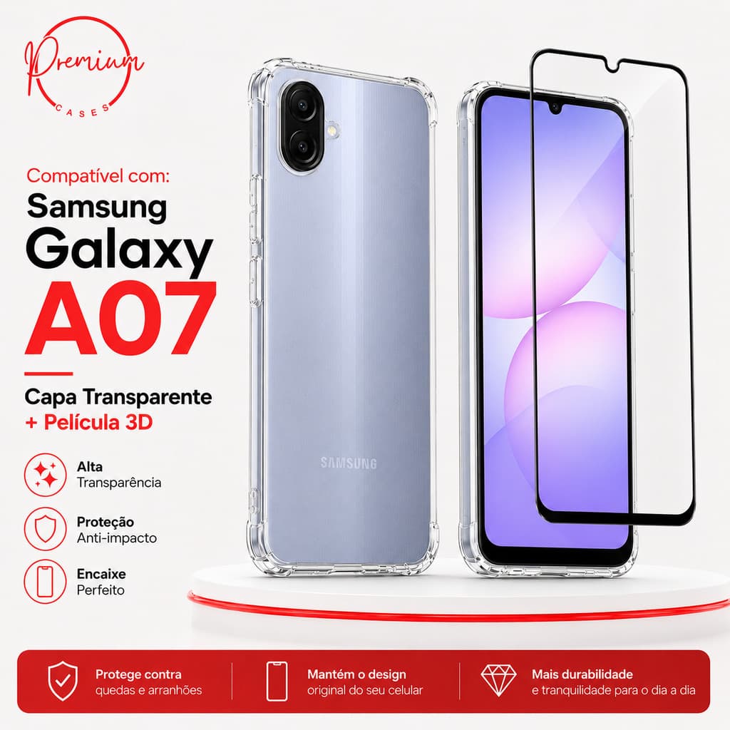 Capa Capinha Anti Impacto Compatível Com Galaxy A07 E/OU Película 3D Vidro Temperado